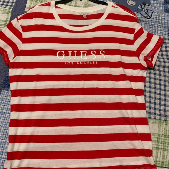 guess red and white striped shirt